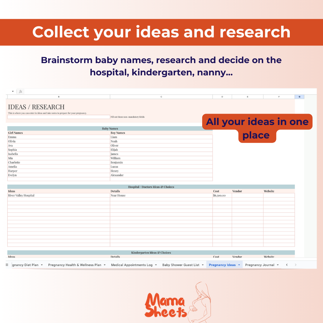 The Ultimate Pregnancy Planner & Journal – Google Sheets & Excel Edition